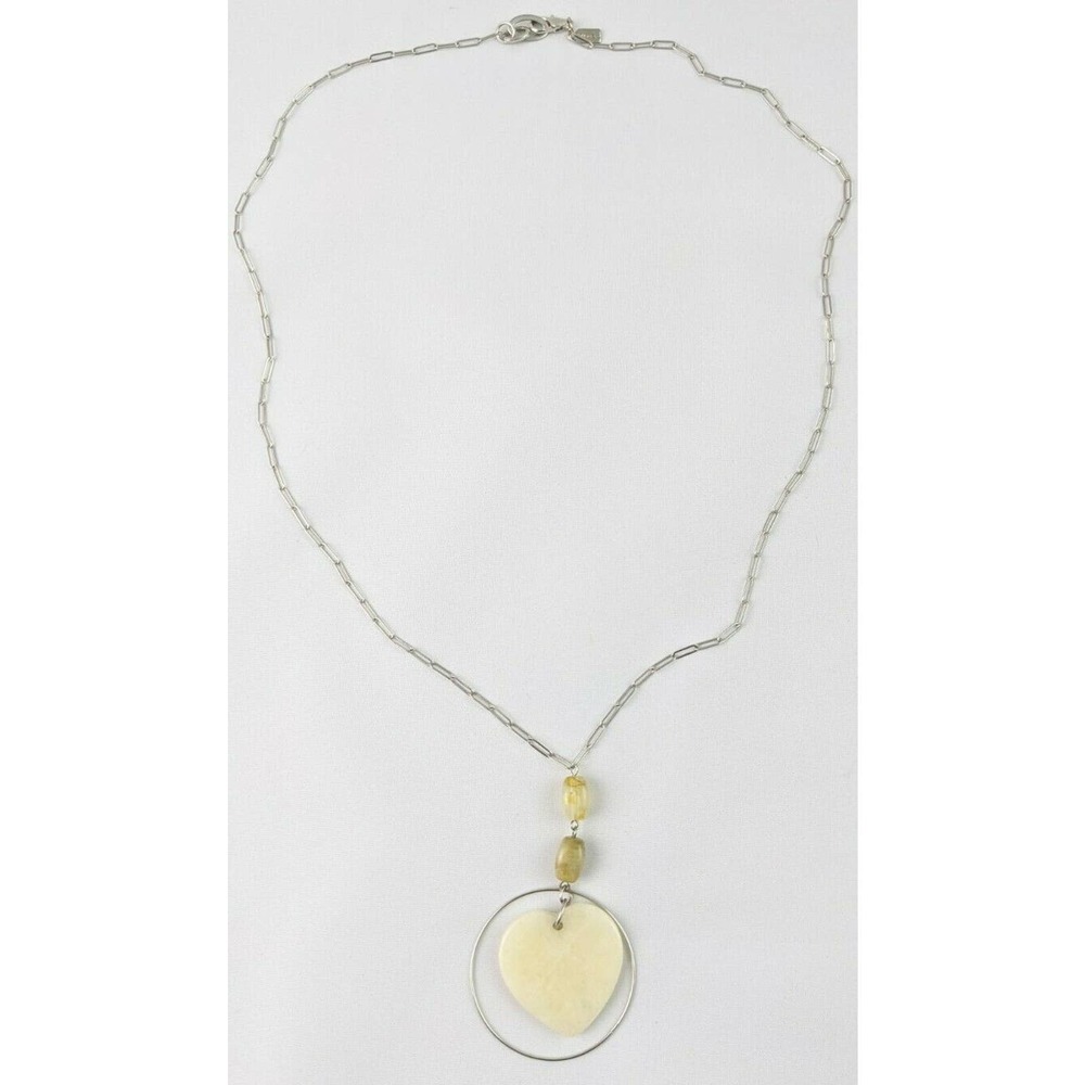 RACHEL Silver Tone Oval Link Chain Necklace Glass Stone Circle Heart Pendant